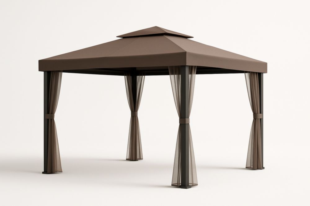 Gazebo in Acciaio con Tettoia in Poliestere Marrone