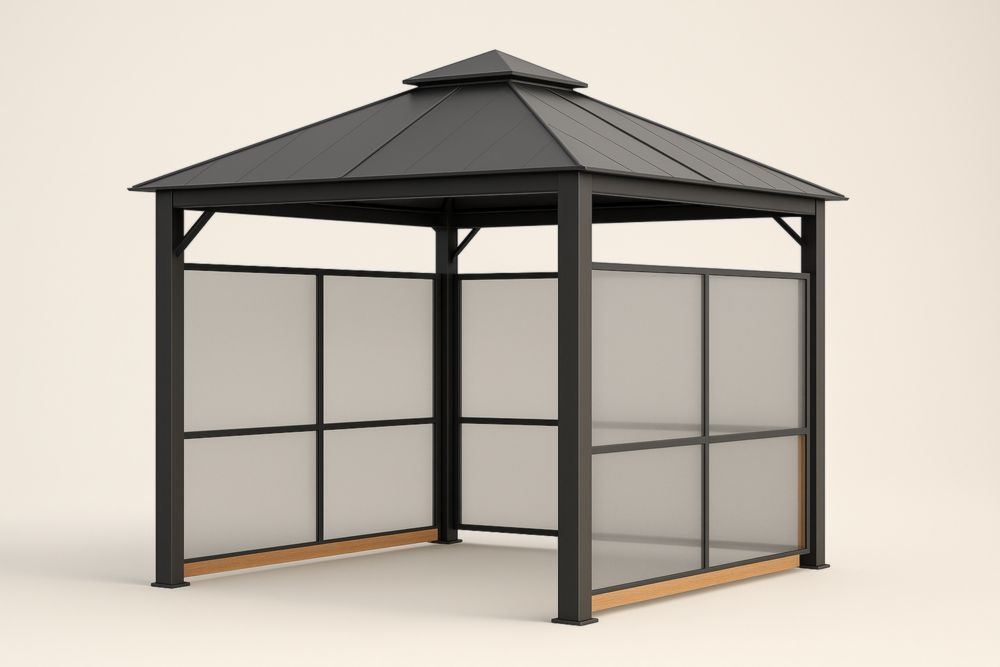 Gazebo da Giardino in acciaio con Pareti in Policarbonato Grigio