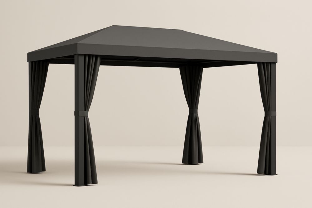 Gazebo in Acciaio con Teli in Poliestere Nero