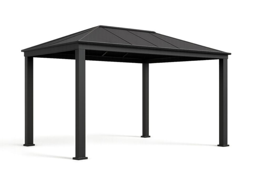 Gazebo da Giardino in Alluminio Nero Tetto Rinforzato 300x300x250 cm(Lu×L×H)