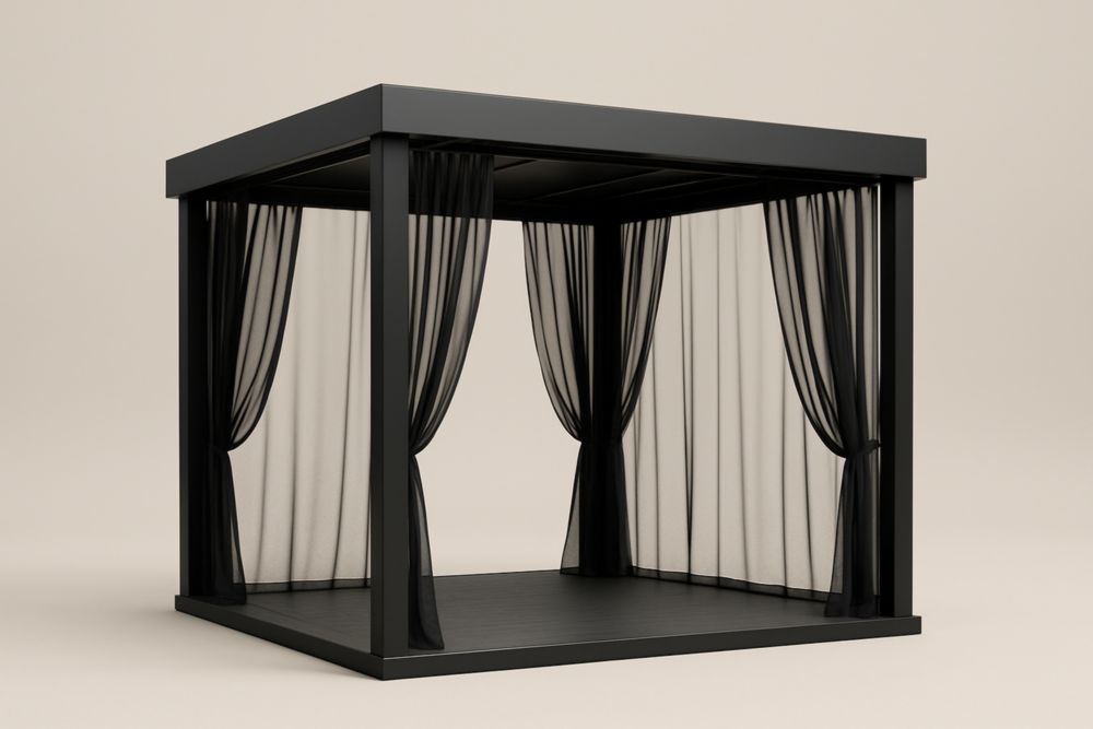 Gazebo da Giardino in Acciaio con Tende in Poliestere Nero
