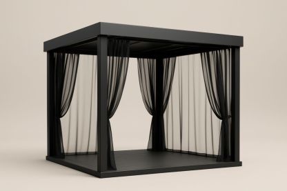 Gazebo da Giardino in Acciaio con Tende in Poliestere Nero