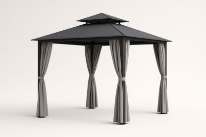 Gazebo da Giardino in Acciaio con Tetto in Poliestere Grigio
