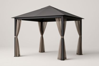 Gazebo da Giardino in Acciaio e Poliestere Nero e Grigio