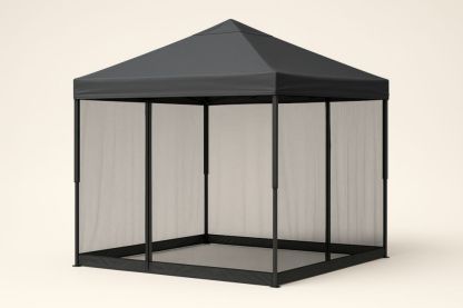 Gazebo da Giardino in Acciaio con Copertura in Poliestere e Zanzariera Nero