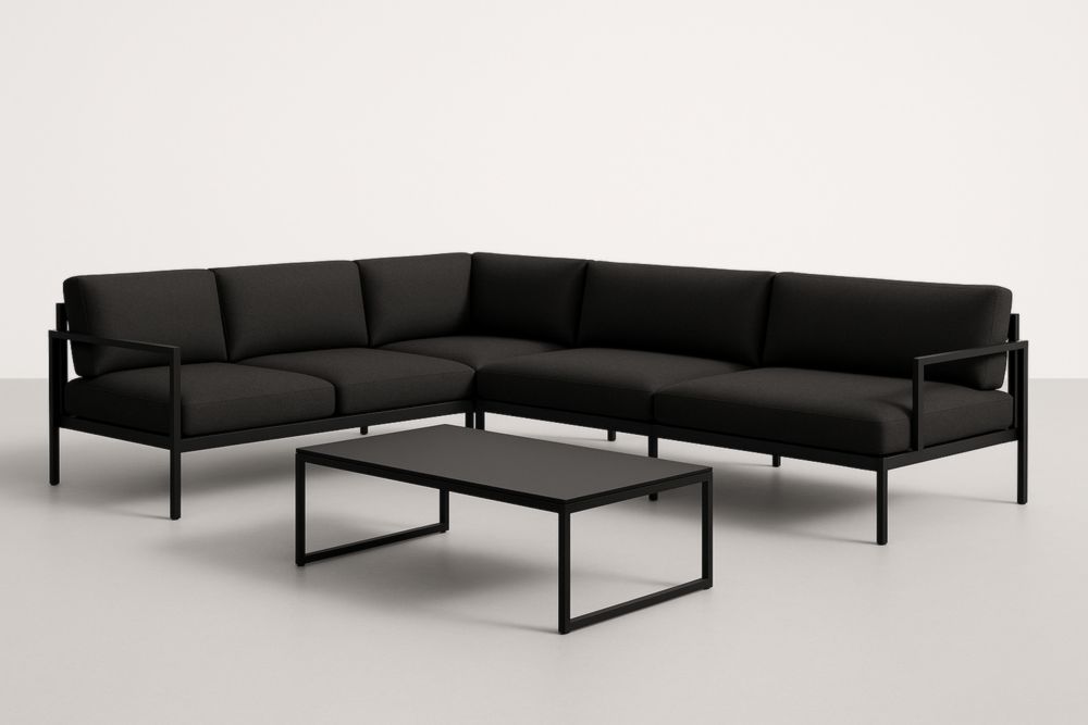 Divano angolare modulare in metallo e tessuto 300x230 cm