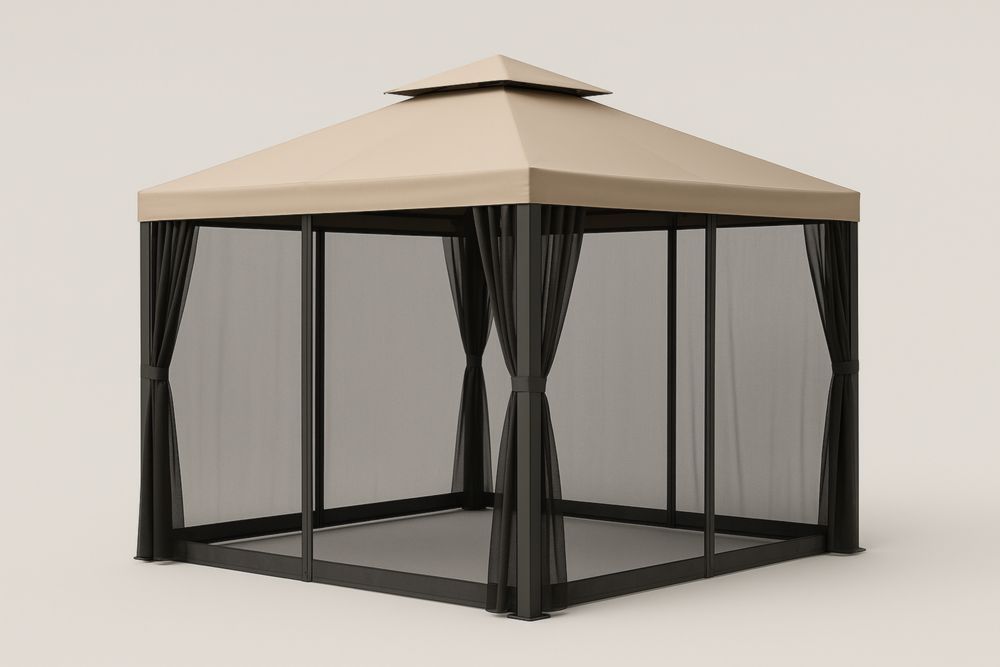 Gazebo da Giardino Poliestere Acciaio Sabbia/Nero