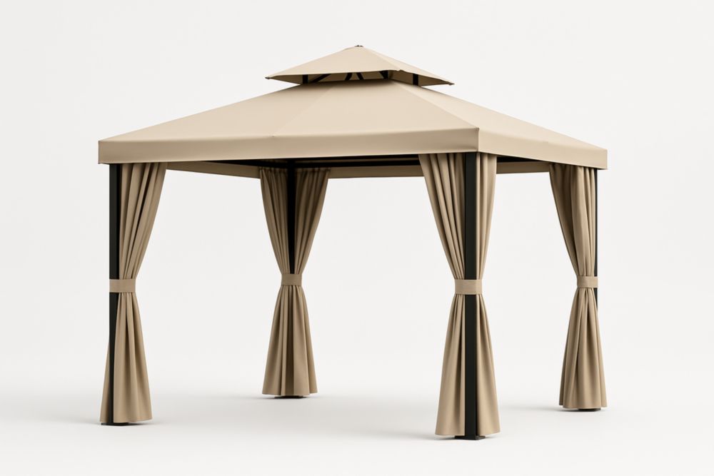 Gazebo da Giardino in Acciaio con Tenda in Poliestere Beige