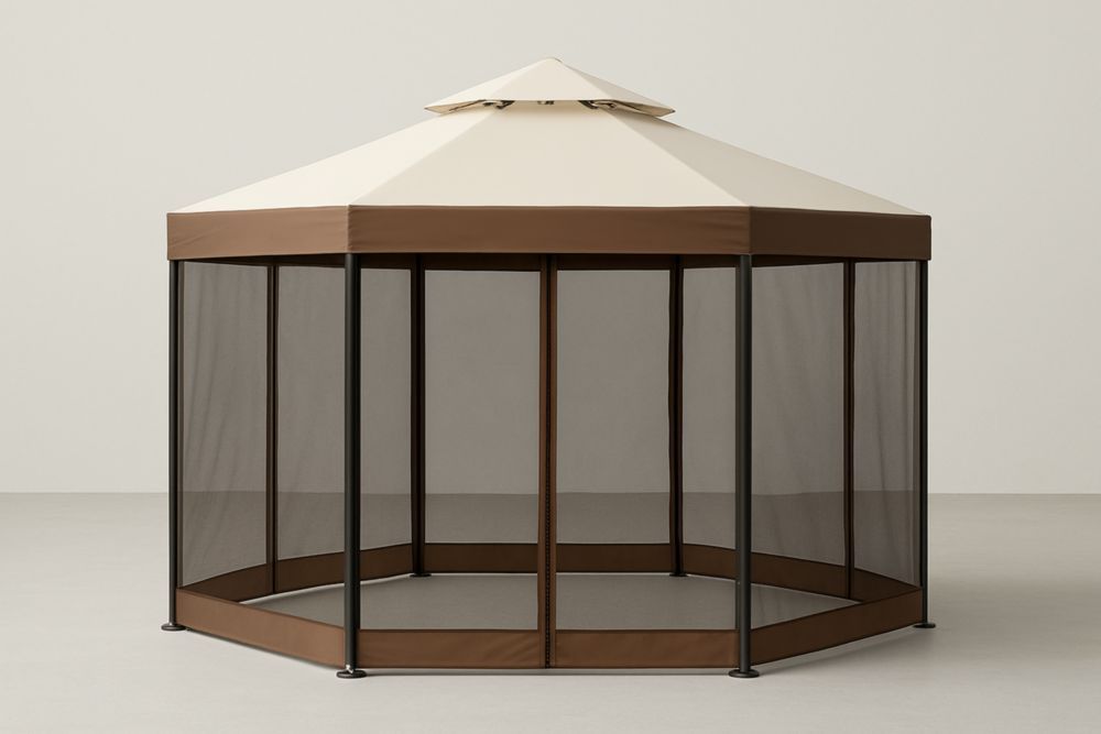 Gazebo ottagonale in acciaio e tessuto poliestere con zanzariera Marrone/Beige diametro 300 cm