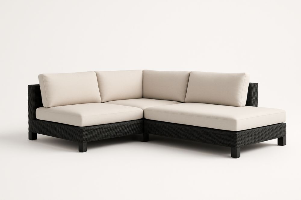 Divano Angolare Modulare in Rattan Sintetico con Cuscini in Poliestere Beige