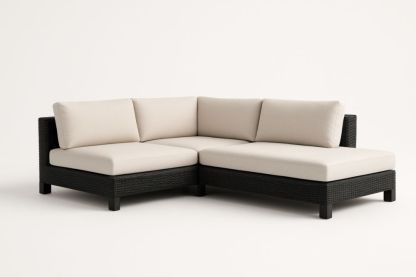 Divano Angolare Modulare in Rattan Sintetico con Cuscini in Poliestere Beige