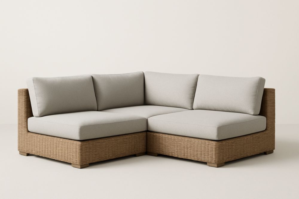 Divano Angolare in Rattan Sintetico con Cuscini in Poliestere Grigio/Marrone