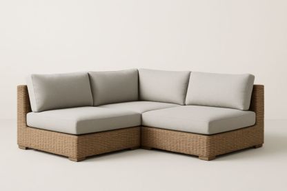 Divano Angolare in Rattan Sintetico con Cuscini in Poliestere Grigio/Marrone