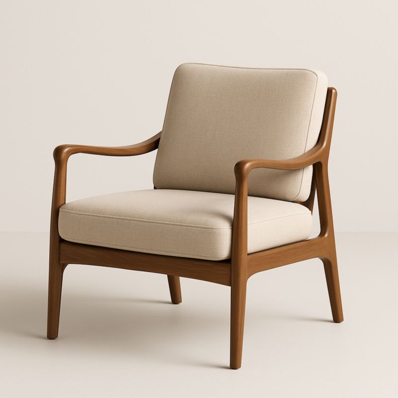 Fauteuil en bois avec tissu beige 75x80x90 cm