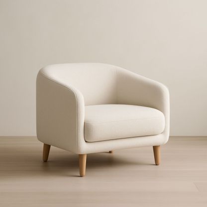 Fauteuil en tissu polyester beige avec pieds en bois