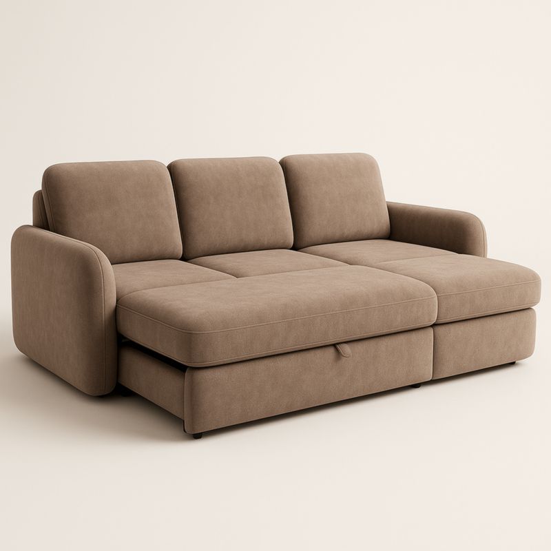 Canapé convertible trois places marron tissu polyester