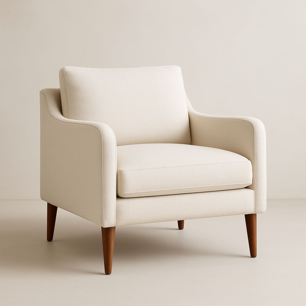 Fauteuil en Lin Beige avec Pieds en Bois