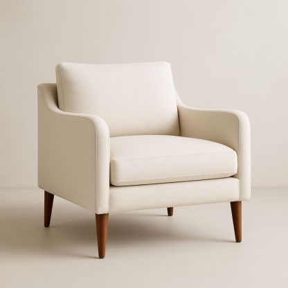 Fauteuil en Lin Beige avec Pieds en Bois