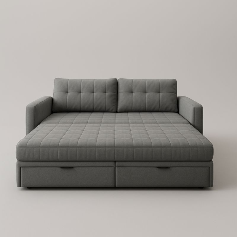 Canapé-lit gris en polyester avec rangement