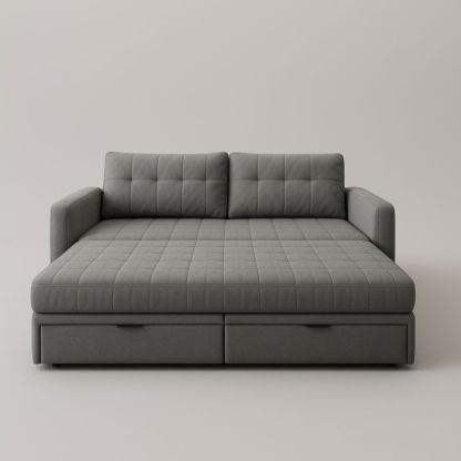 Canapé-lit gris en polyester avec rangement