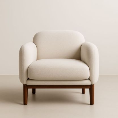 Fauteuil en tissu polyester beige avec structure en bois