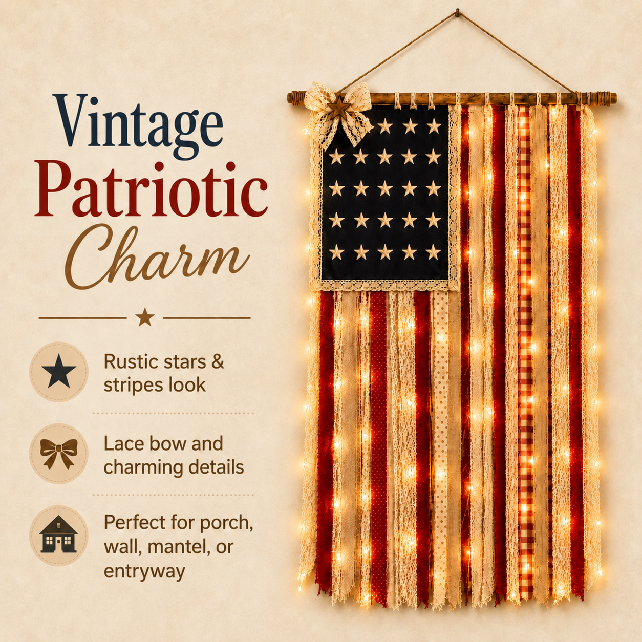 Light up your 4th of July! 🇺🇸 Retro style patriotic theme illuminated wall banner