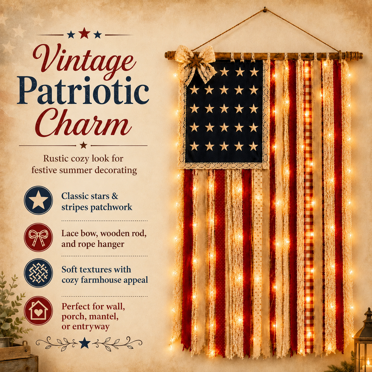 Light up your 4th of July! 🇺🇸 Retro style patriotic theme illuminated wall banner