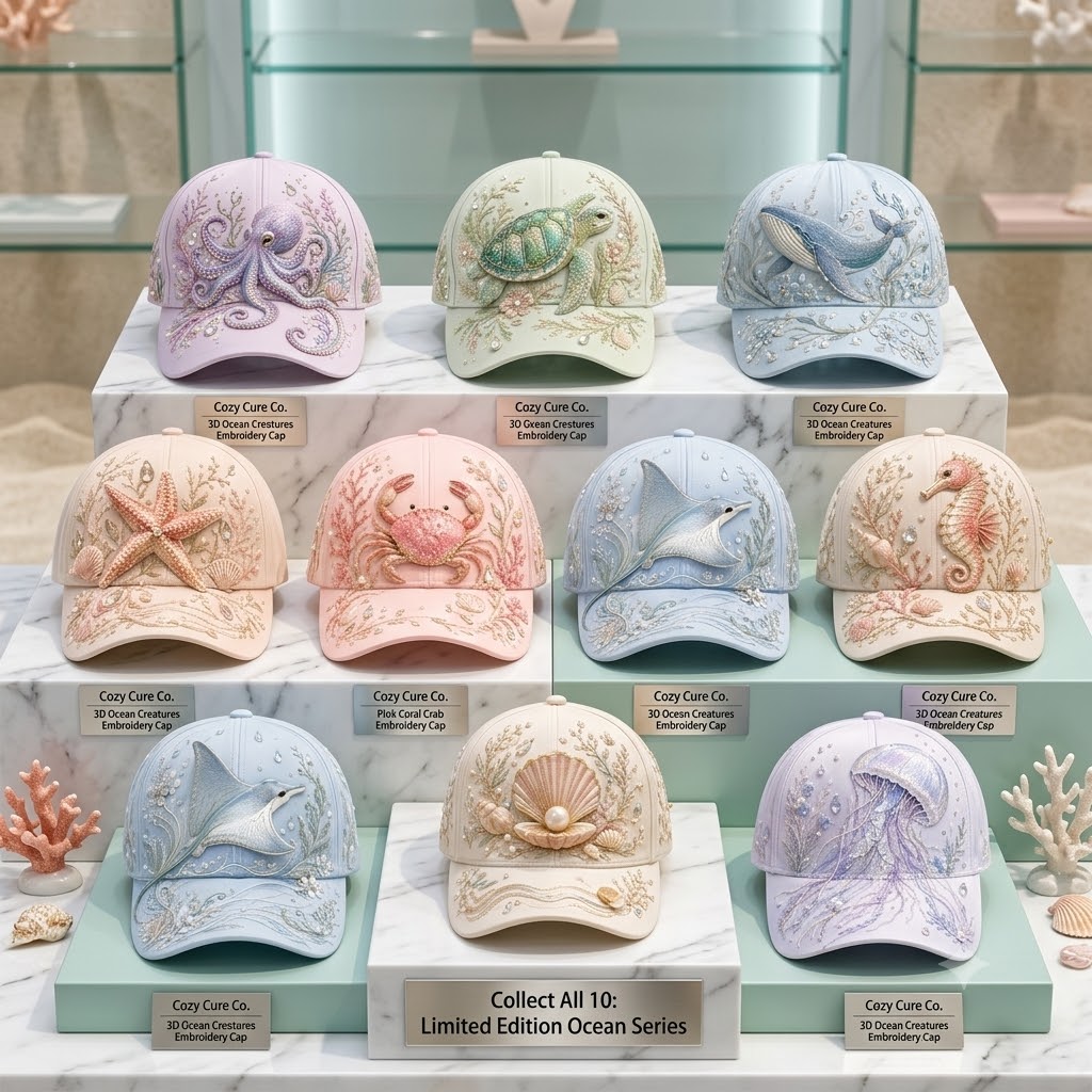 🔥 Last Day 49% OFF – 🌊 3D Ocean Creatures Embroidery Cap