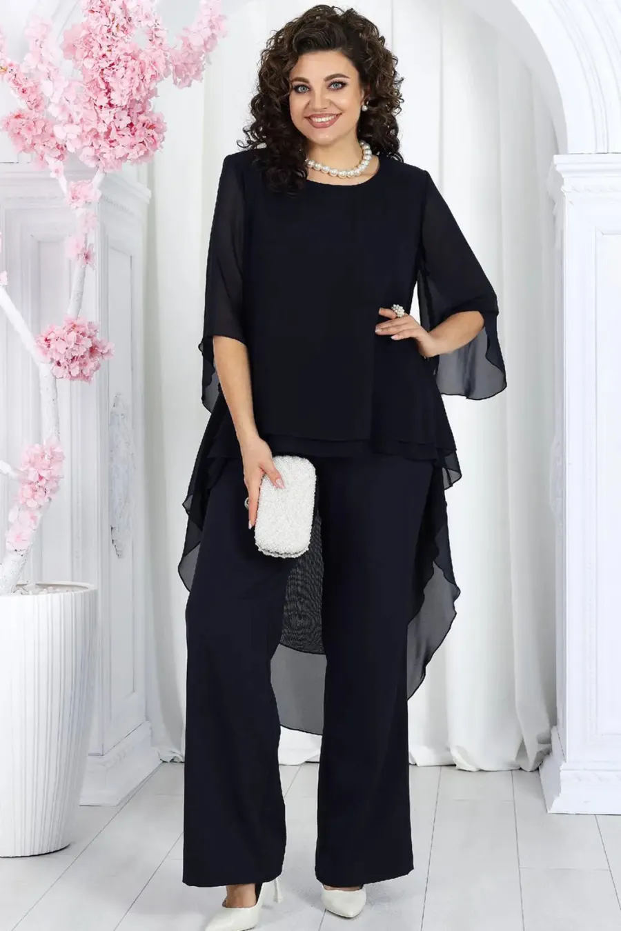 Elegant Layered Chiffon High-Low Top and Pants Two Piece Set (Buy 2 Free Shipping)