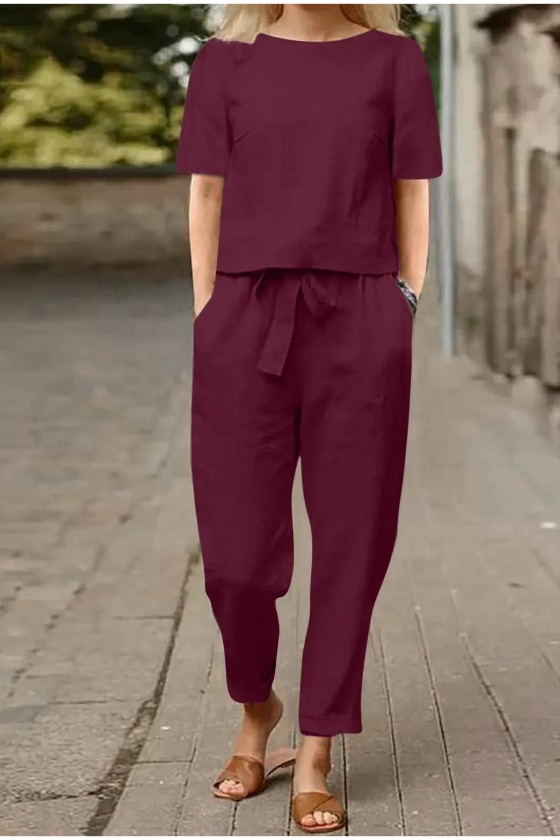 2026 new women's cotton and linen set half sleeve + wide leg pants