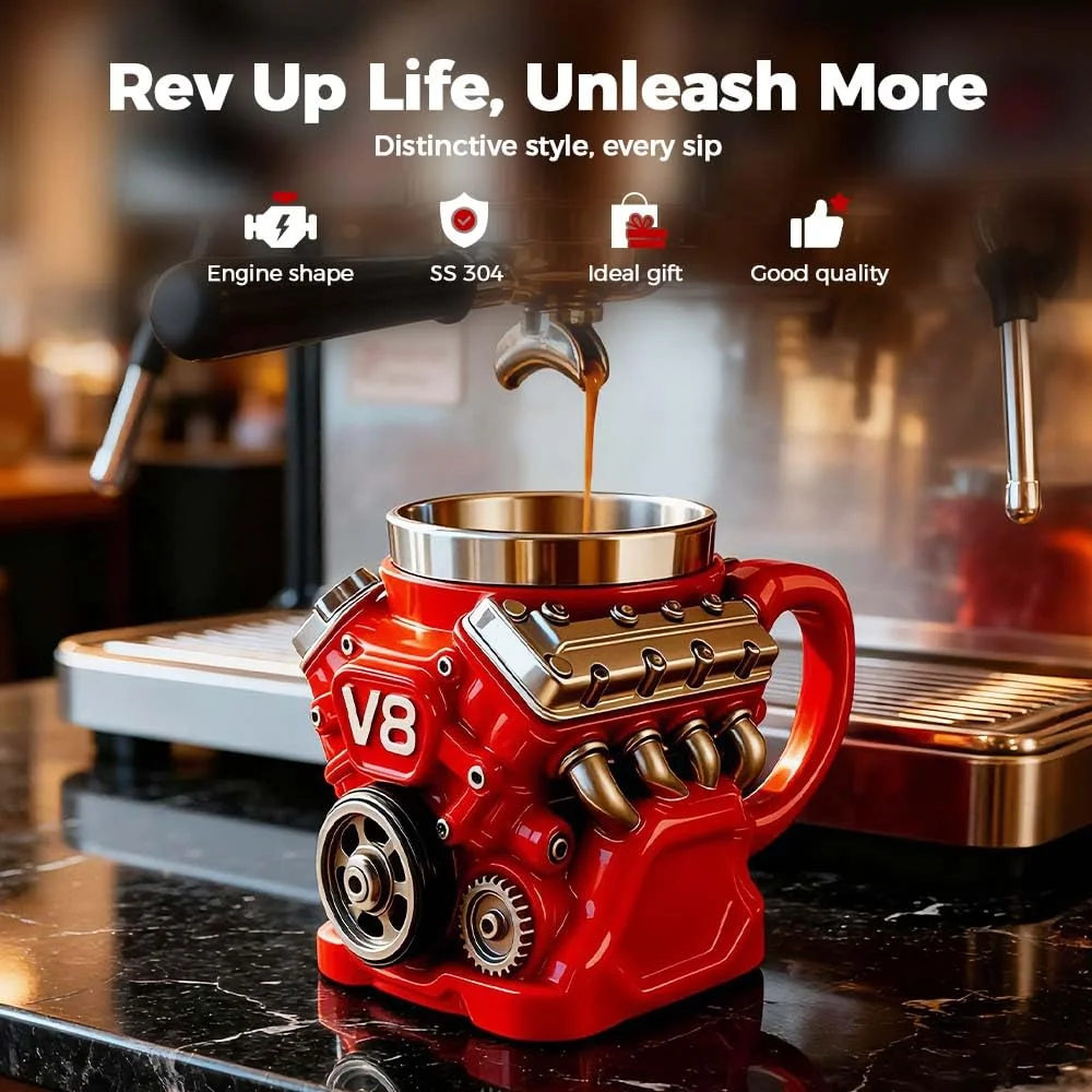 🔥Retro Engine Coffee Mug, V8 Engines Stainless Steel Cup