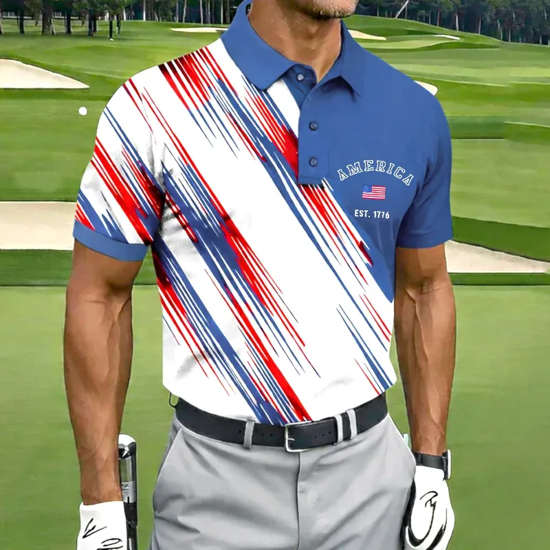 America Est. 1776 Dynamic Brush Stripe Men’s Polo Shirt