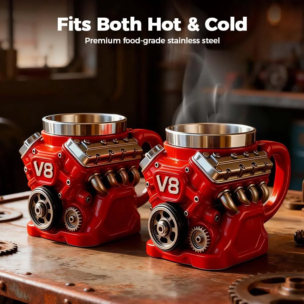 🔥Retro Engine Coffee Mug, V8 Engines Stainless Steel Cup