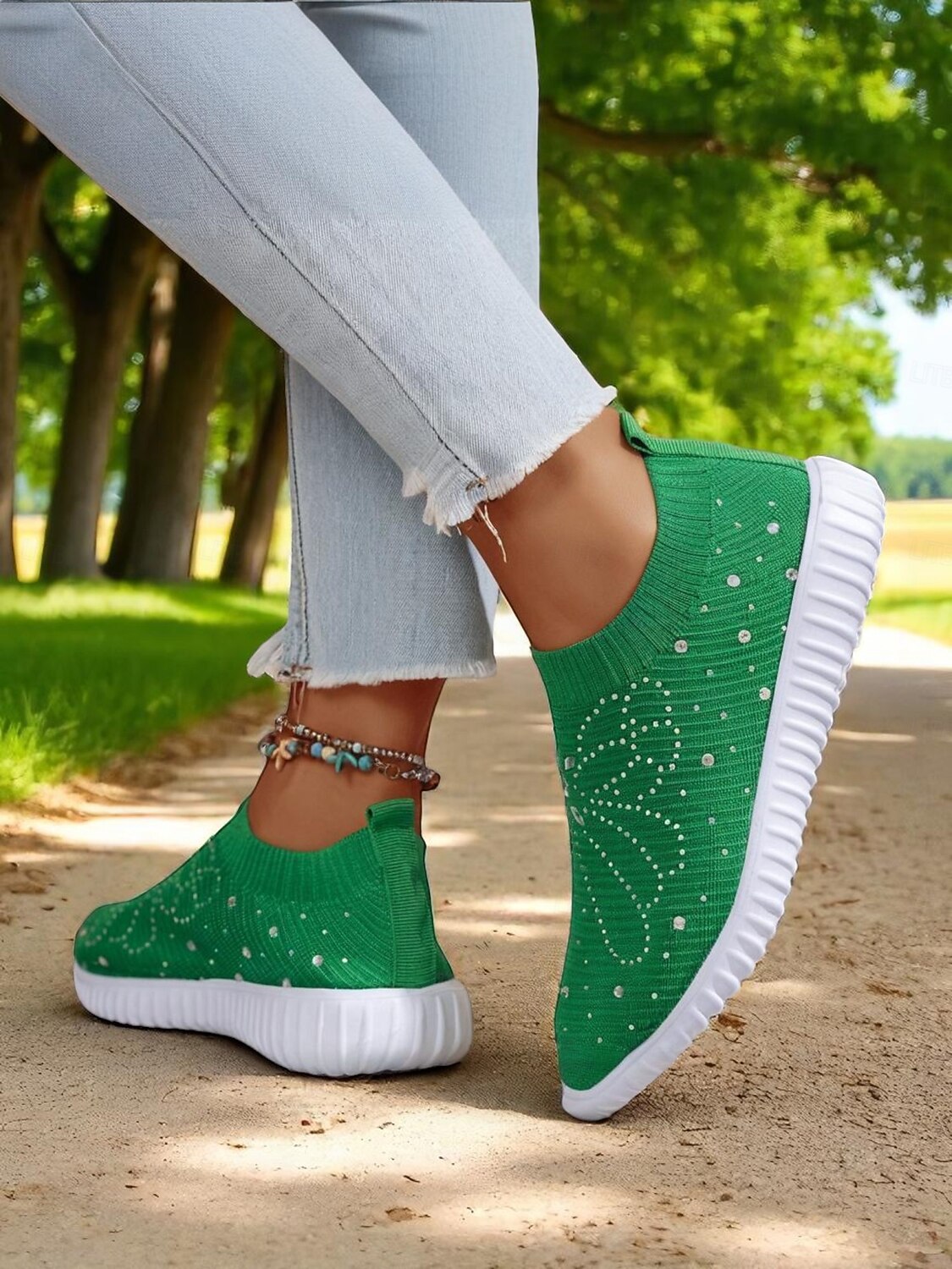 Women's Red Flyknit Slip-On Walking Shoes &ndash; Lightweight Breathable Sneakers for Outdoor Strolls, Travel and Garden Work 2025 - $24.99 &ndash;P4