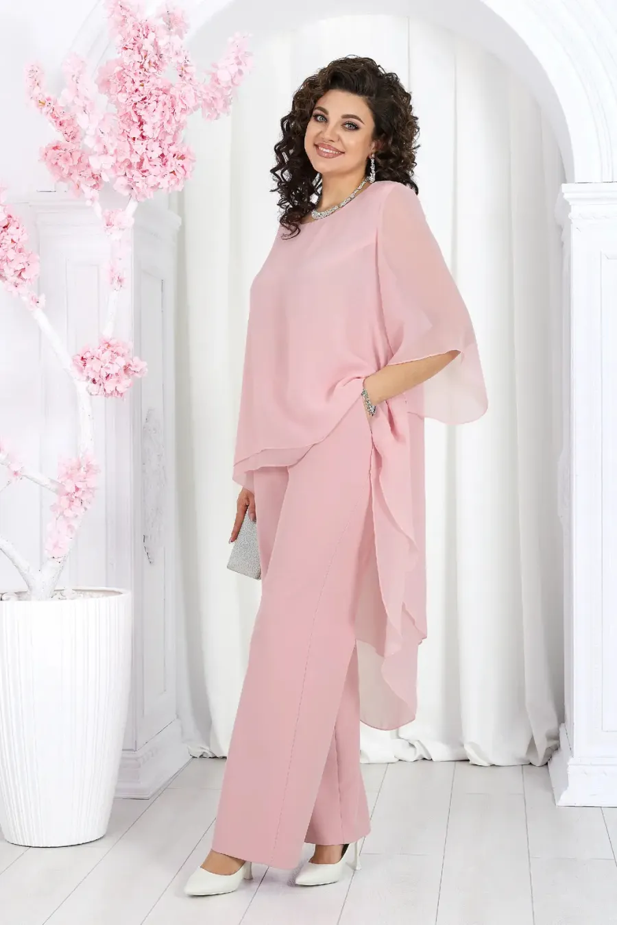 Elegant Layered Chiffon High-Low Top and Pants Two Piece Set (Buy 2 Free Shipping)