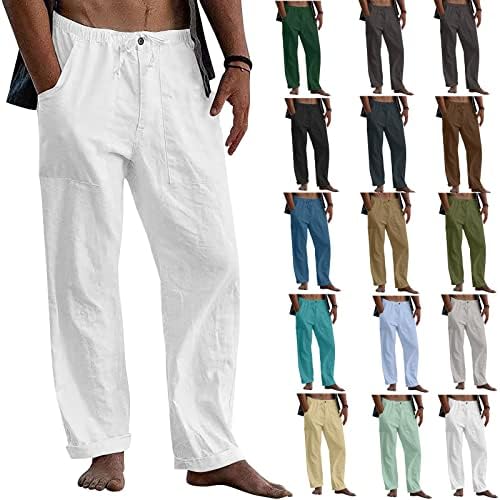 Mens Casual Linen Pants Loose Fit Wide Leg Pants Elastic Drawstring Waist Straight-Legs Summer Yoga Beach Long Pants