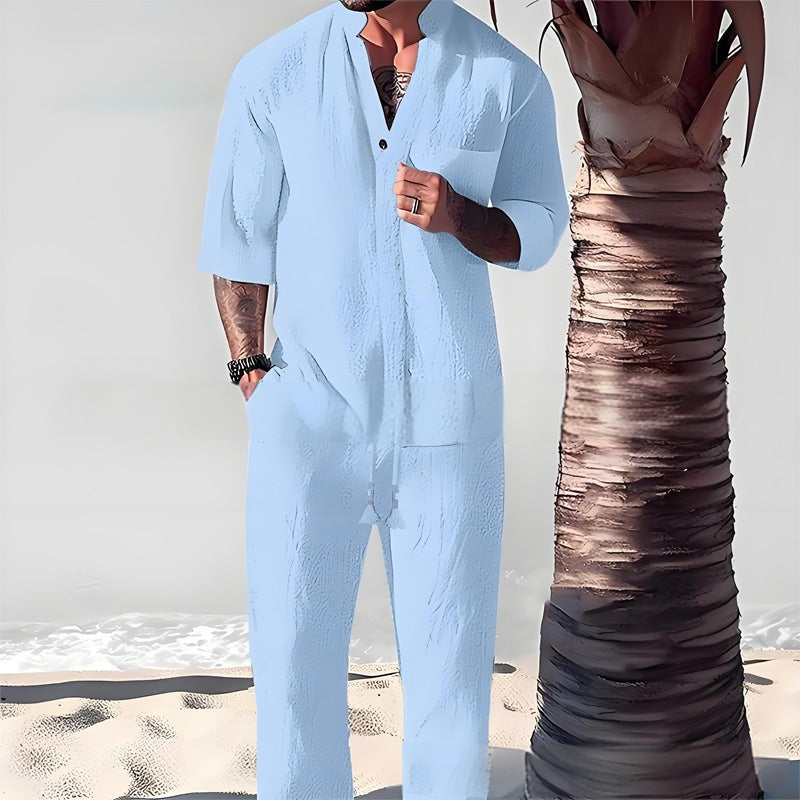 Men's Trendy Cotton Linen Top & Pants Two-Piece Set