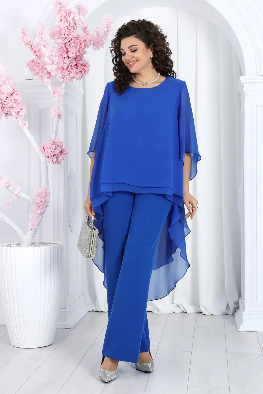 Elegant Layered Chiffon High-Low Top and Pants Two Piece Set (Buy 2 Free Shipping)