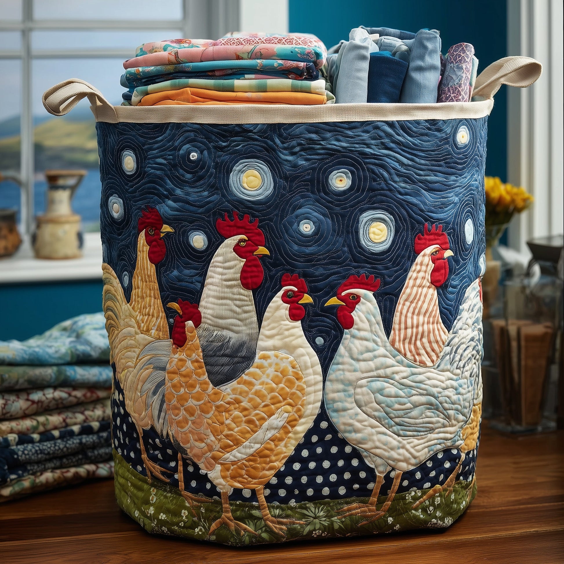 Chicken Dream Quilted Laundry Basket  | Chicken