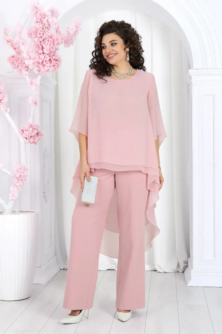 Elegant Layered Chiffon High-Low Top and Pants Two Piece Set (Buy 2 Free Shipping)