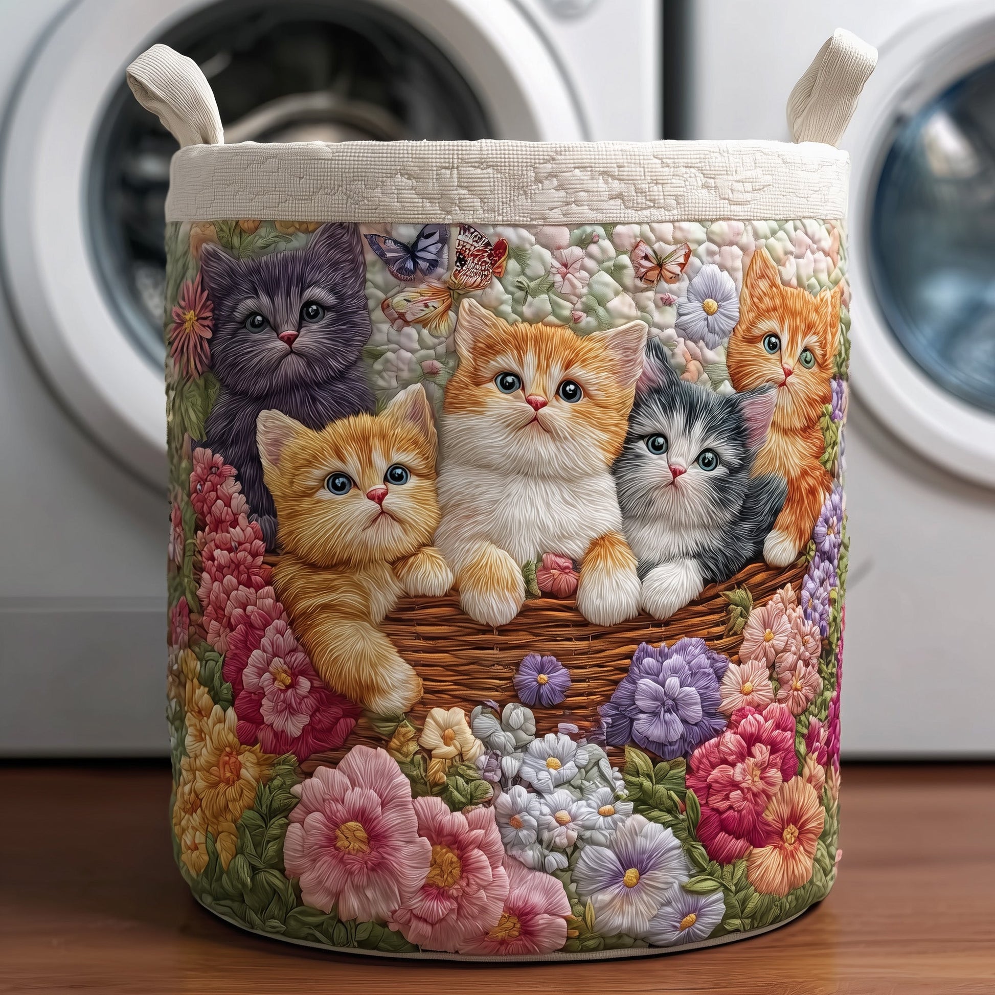 Six cats Vintage Meow Quilted Laundry Basket | cat