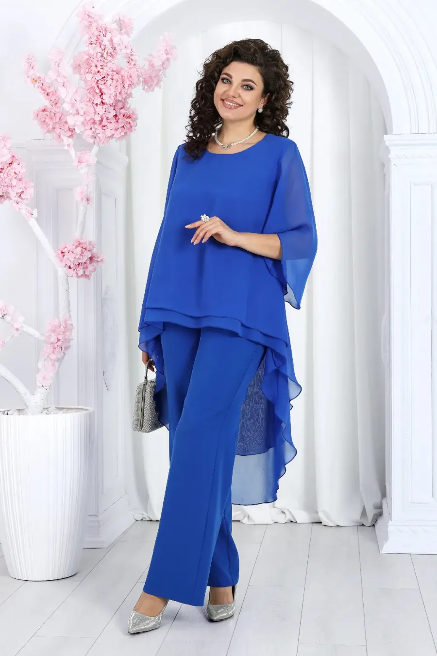 Elegant Layered Chiffon High-Low Top and Pants Two Piece Set (Buy 2 Free Shipping)