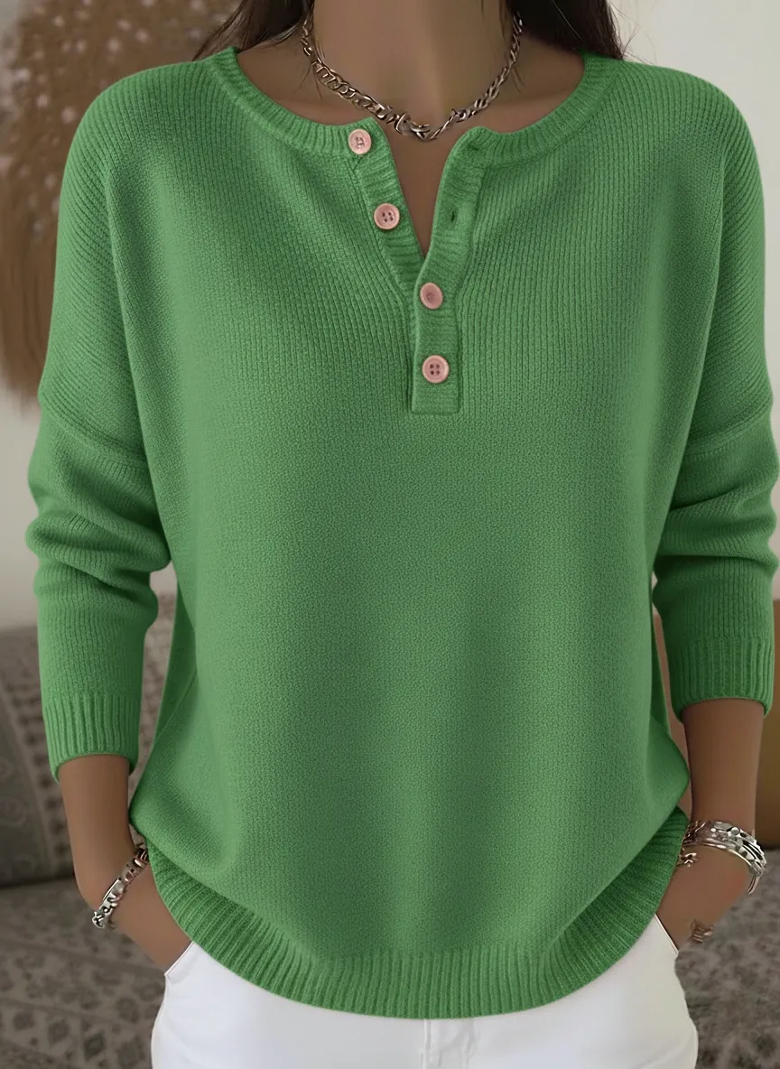 CLEARANCE SALE🔥 Women's Soft Solid Color Henley Collar Sweater Top
