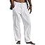 Mens Casual Linen Pants Loose Fit Wide Leg Pants Elastic Drawstring Waist Straight-Legs Summer Yoga Beach Long Pants