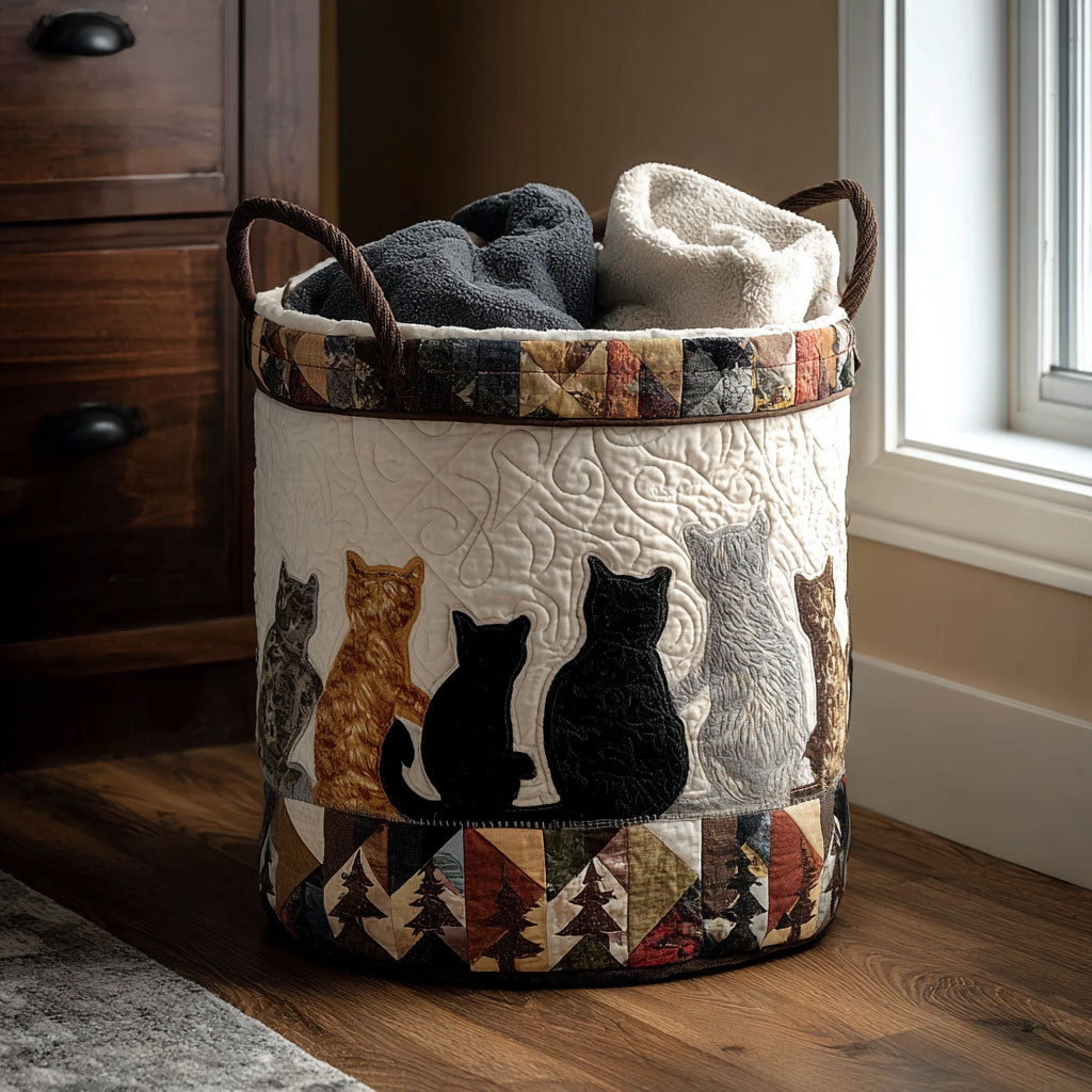Cozy Cat Gathering Quilted Laundry Basket