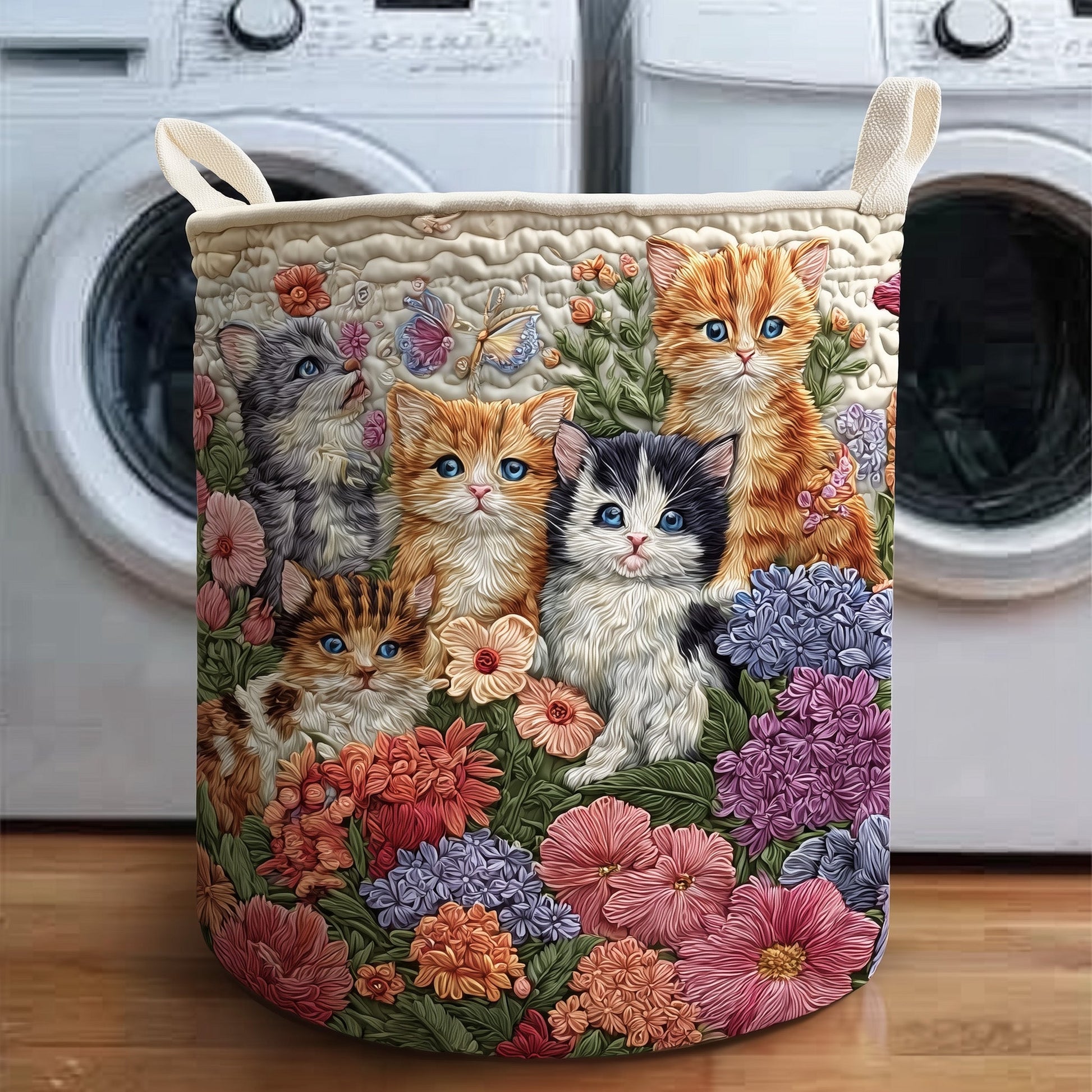 Vintage Meow Quilted Laundry Basket | cat