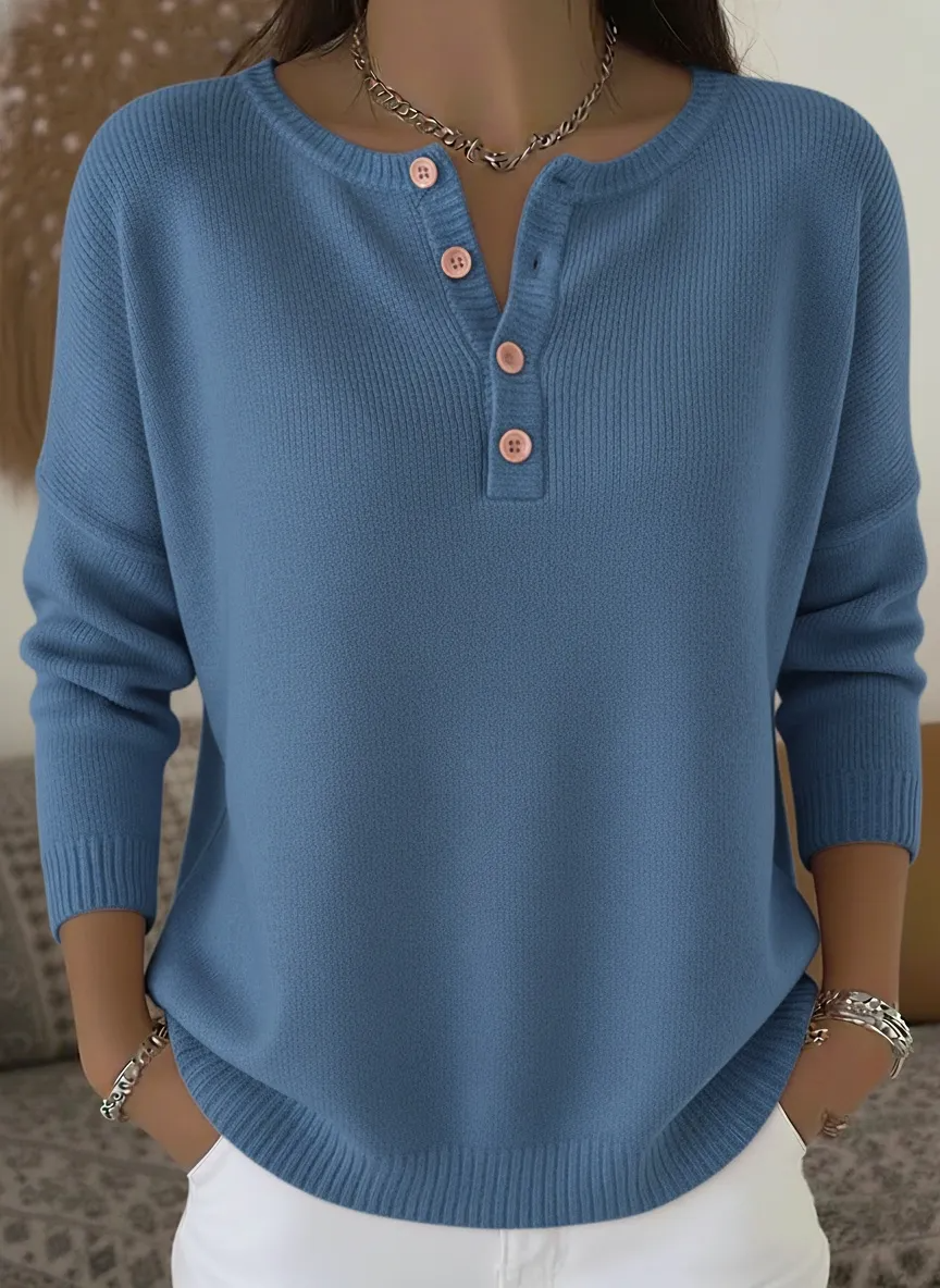 CLEARANCE SALE🔥 Women's Soft Solid Color Henley Collar Sweater Top