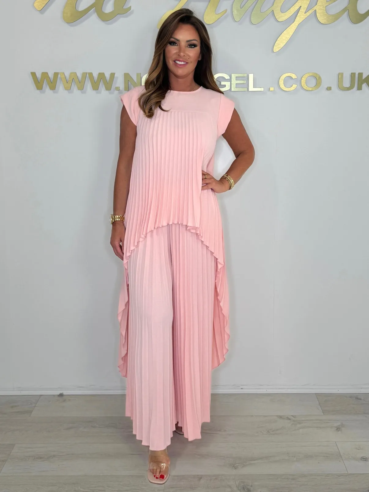 Pleated High Low Top & Trouser Two Piece Set (Buy 2 Free Shipping)