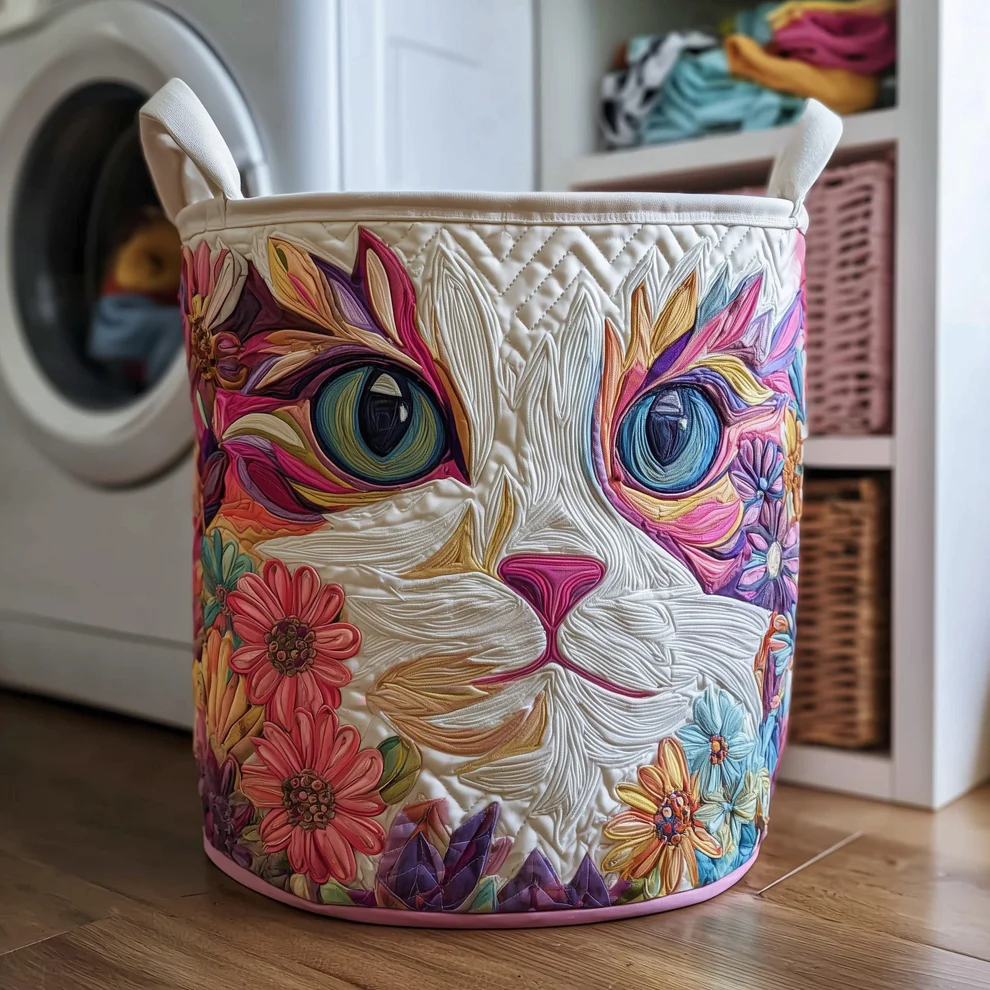 Catitude Quilted Laundry Basket | cat