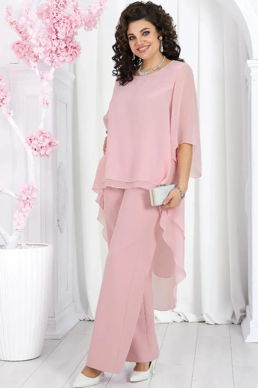 Elegant Layered Chiffon High-Low Top and Pants Two Piece Set (Buy 2 Free Shipping)